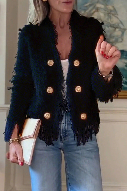Gabriella™  - Cardigan à franges et boutons dorés