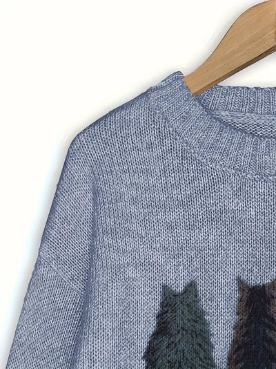 Ronron™ – Pull tricoté en laine douce à motif chats