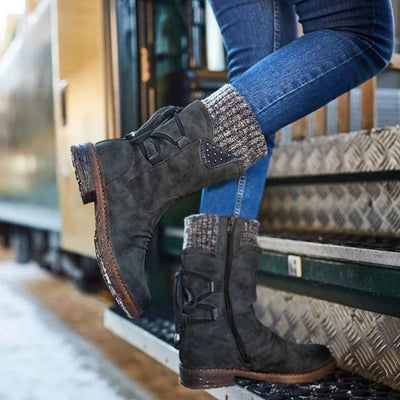 Alpine™ - Bottes mi-hautes en cuir à revers tricot