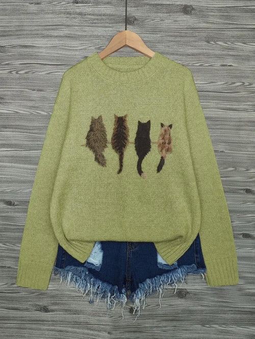 Ronron™ – Pull tricoté en laine douce à motif chats