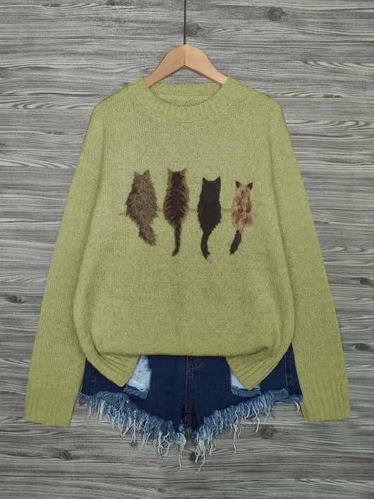 Ronron™ – Pull tricoté en laine douce à motif chats