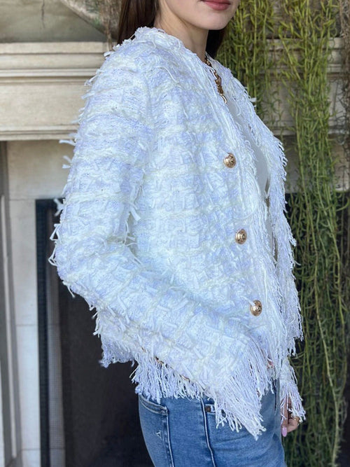 Gabriella™  - Cardigan à franges et boutons dorés