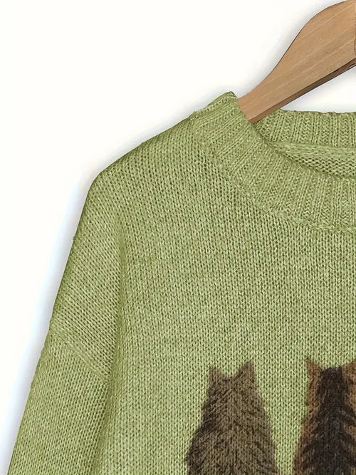 Ronron™ – Pull tricoté en laine douce à motif chats