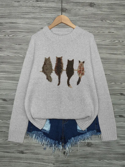 Ronron™ – Pull tricoté en laine douce à motif chats