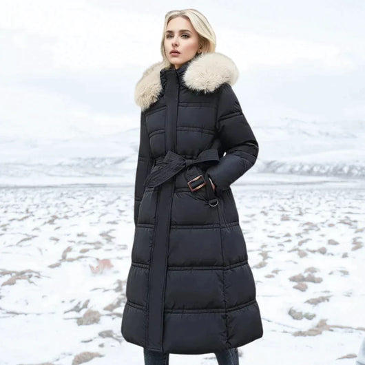 Elena™ - Parka ceinturée à capuche et fausse fourrure