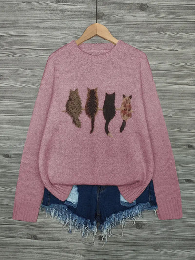 Ronron™ – Pull tricoté en laine douce à motif chats